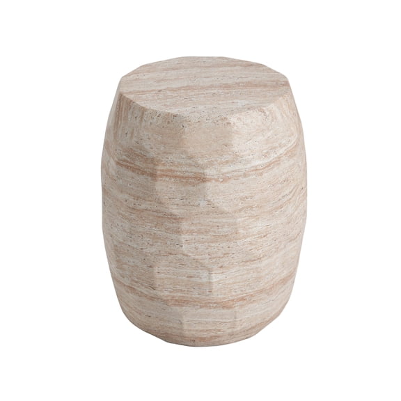 Lightweight Concrete Side Table with Travertine Finish, Beige Outdoor/Indoor End Table 15.25x15.25x18.25 Inches for Living Room, Balcony, Garden