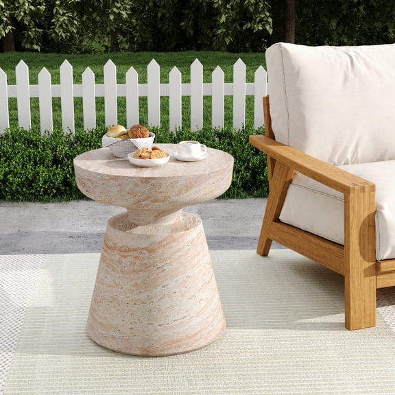 Lightweight Concrete Side Table with Travertine Finish for Indoor/Outdoor Use