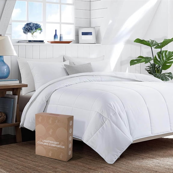 Lightweight Cooling Comforter, 100% Rayon Derived from Bamboo Shell Down Alternative Duvet Insert, Soft Summer Comforter for Hot Sleepers with Corner Tabs
