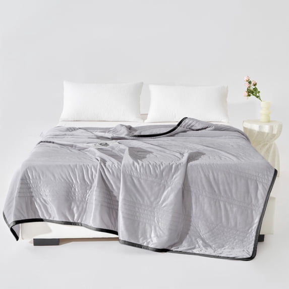 Lightweight Cooling Summer Quilt – Breathable Polyester Blanket with Lace Edge, Machine Washable, Gray, 59"x39" Small Throw Blanket
