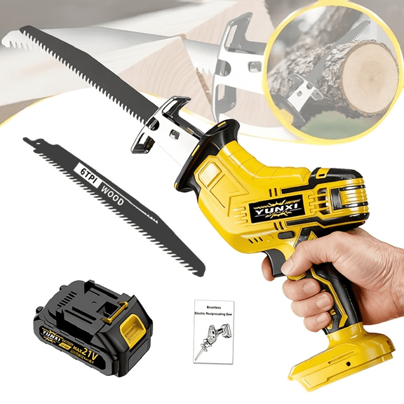 Lightweight Cordless Reciprocating Saw, Lithium Electric Hand Saw with Safety Protection, for Wood Metal PVC Cutting, Optional Battery & Saw Blade Set