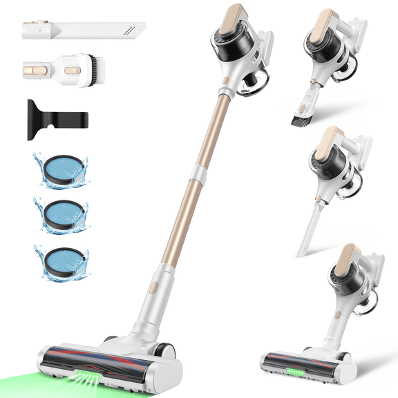 MOOSOO Cordless Vacuum with Brushless Motor, 60 mins max runtime, Stick Vacuum for Hard Floor Carpet Pet Hair
