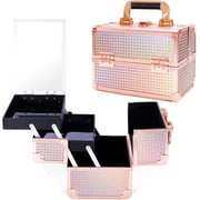 Lightweight Cosmetic Box Makeup Train Case Lockable Makeup Case Organizer 2 Trays Makeup Storage with Mirror Locking for Portable Makeup Storage Box