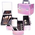 thumbnail image 1 of Buanson Lightweight Makeup Train Case, Lockable 2-Tray Cosmetic Box with Mirror – Portable Travel Organizer, 1 of 8