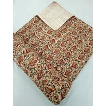 Lightweight Cotton Kantha Quilt, Vintage Floral Print Handmade Bedding, Twin Size