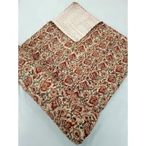 Lightweight Cotton Kantha Quilt, Vintage Floral Print Handmade Bedding, Twin Size