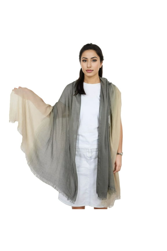 Lightweight Cotton Linen Scarf Gradient Colors Long Travel Scarf Wrap Shawl for Women 74.8" x 35.4"- Beige and Green