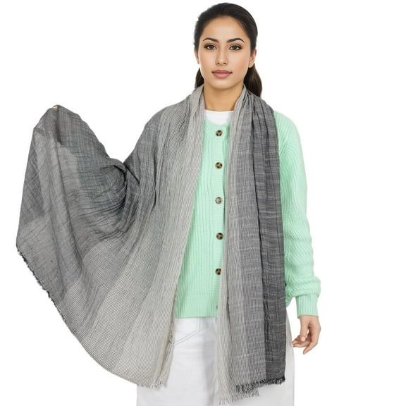 Lightweight Cotton Linen Scarf Striped Fashion Wrap Shawl for Women Men- Grey