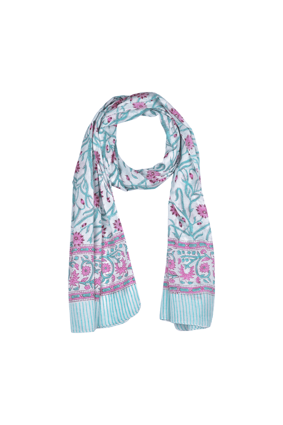 Lightweight Cotton Scarf for Women | Handblock Printed Summer Wrap | Breathable Indian Cotton Sarong | Soft Stylish Hair Scarf or Travel Shawl
