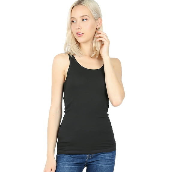 Lightweight Cotton Scooped Neckline Stretchy Racerback Ribbed Tank top for Women (Black, 3X)