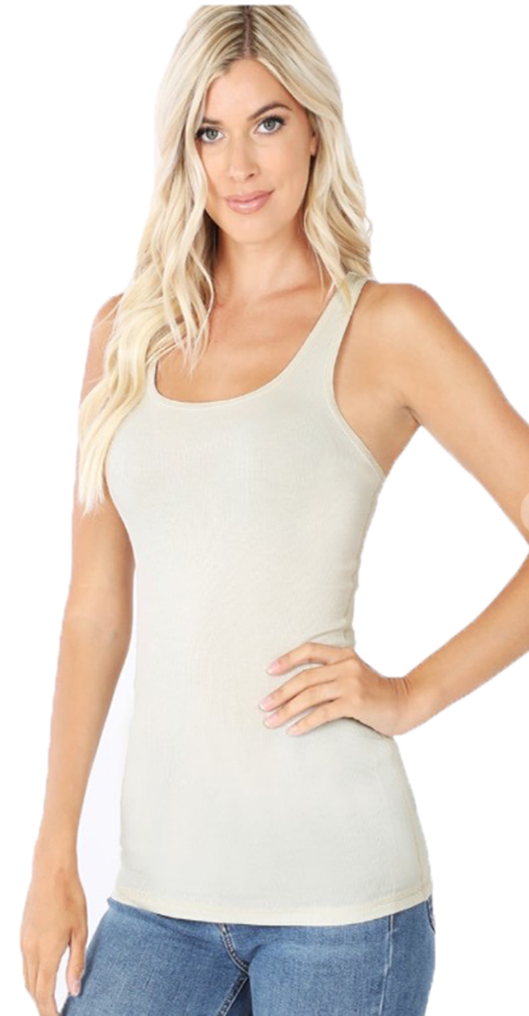 Lightweight Cotton Scooped Neckline Stretchy Racerback Ribbed Tank top for  Women (White, Medium)