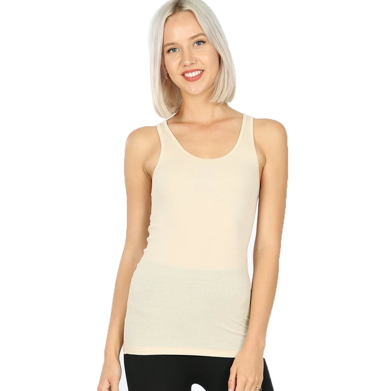 Lightweight Cotton Scooped Neckline Stretchy Racerback Ribbed Tank top for  Women (Taupe, 1X)