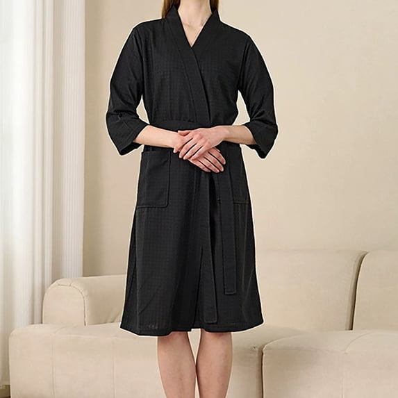 Lightweight Couples Robes For Women And Men Soft Absorbent Weave Bathrobe With Three Quarter Sleeve For Everyday Wear