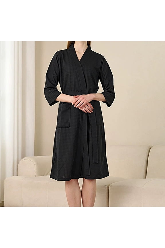 Lightweight Couples Robes For Women And Men Soft Absorbent Weave Bathrobe With Three Quarter Sleeve For Everyday Wear