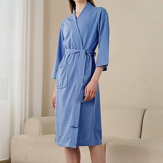 Lightweight Couples Robes For Women And Men Soft Absorbent Weave Bathrobe With Three Quarter Sleeve For Everyday Wear