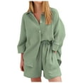 thumbnail image 1 of Lightweight Crepe Women's Shorts Suit Casual Set Soft Comfortable Long Sleeve Top And Relaxing Home Outfit, 1 of 1