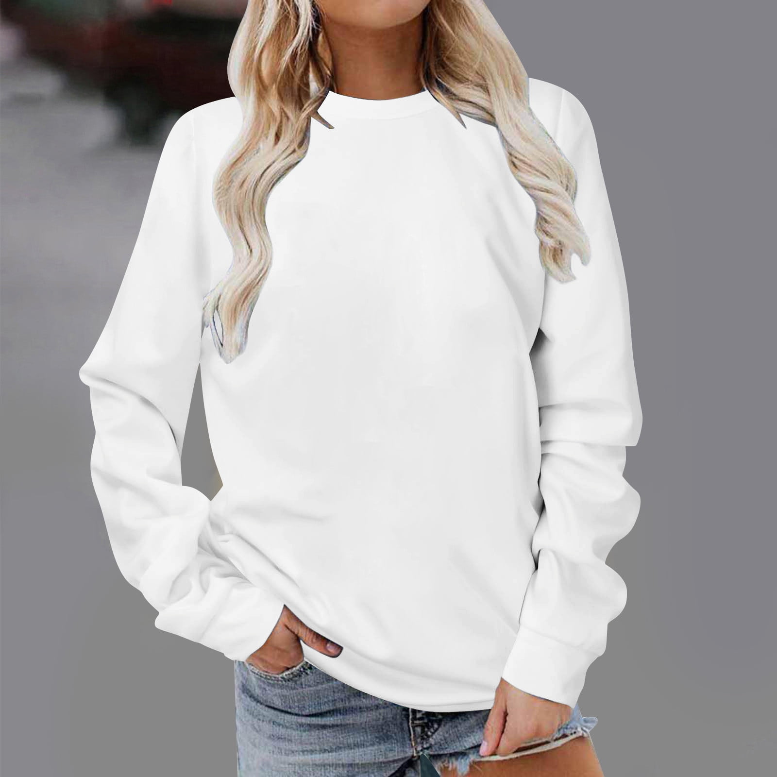 Crewneck Sweatshirts Womens Cozy Cotton Long Sleeve Lightweight Plain Pullover Loose Casual Tunic Tops (L, White) Crewneck Sweatshirts Womens Cozy Cotton Long Sleeve Lightweight Plain Pullover Loose Casual Tunic Tops (L, White)