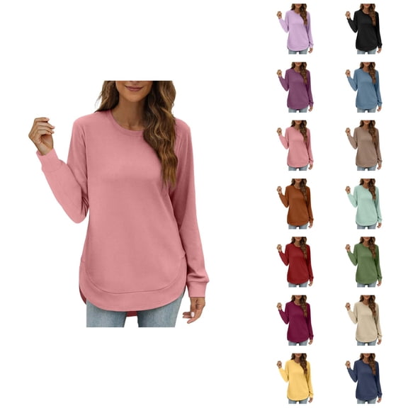 Lightweight Crewneck Sweatshirts for Women 2025 Long Sleeve Asymmetrical Hem Plain Sweatshirt Pullover Tops