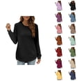 thumbnail image 1 of Lightweight Crewneck Sweatshirts for Women 2025 Long Sleeve Asymmetrical Hem Plain Sweatshirt Pullover Tops, 1 of 6