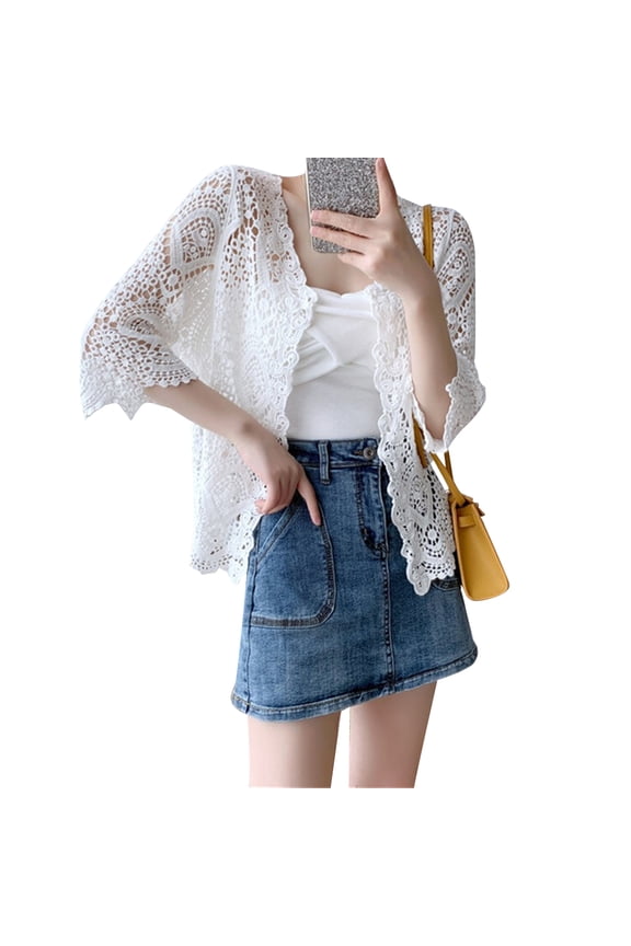 Lightweight Crochet Cardigan for Women Long Sleeve Open Front Knit Oversized Cardigans Sweaters BeachesCover Up