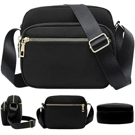 Lightweight Crossbody Bags for Women Shoulder Bag Purse Nylon Soft Travel Handbag with Multi Pockets,20*16*7cm,Black