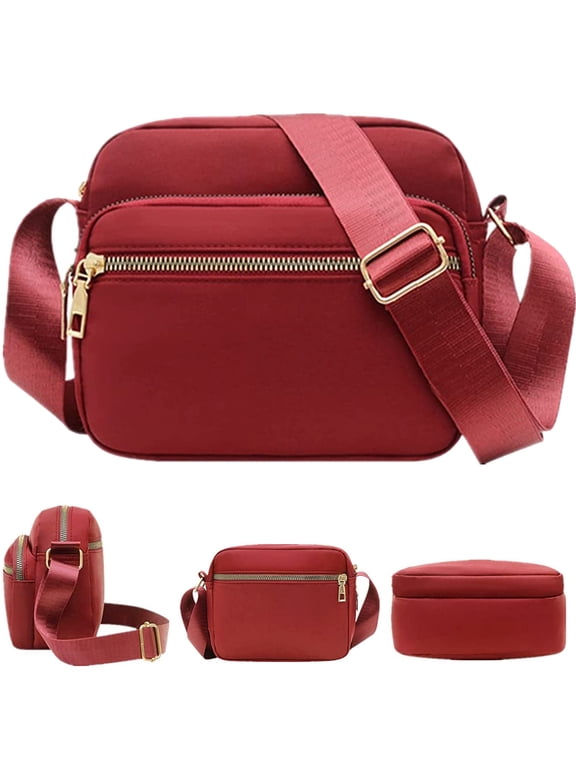 Lightweight Crossbody Bags for Women Shoulder Bag Purse Nylon Soft Travel Handbag with Multi Pockets,20*16*7cm,Wine Red