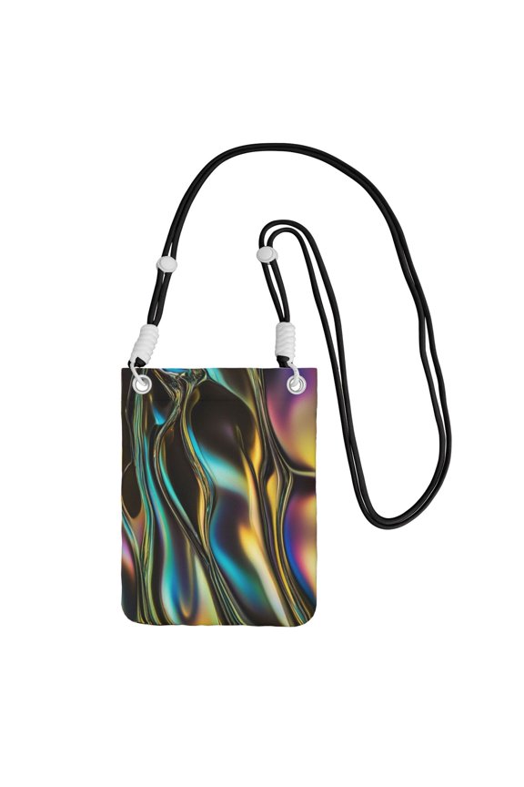 Lightweight Crossbody Cell Phone Purse Bag with Arm Band, Wallet & Key Pouch for Walking, Travel and Hiking, Iridescent Chrome Fluid Shapes (3), Black