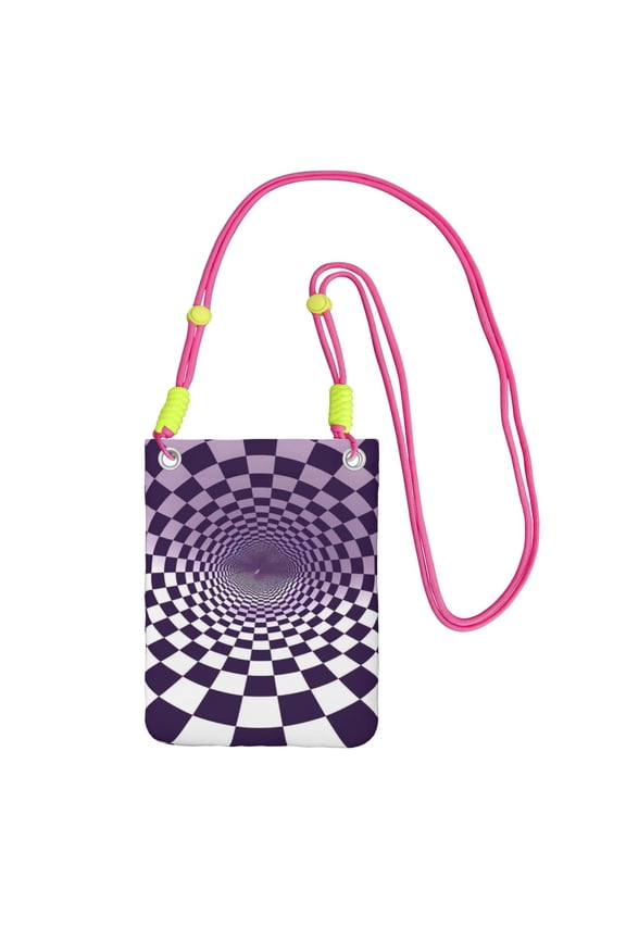 Lightweight Crossbody Cell Phone Purse Bag with Arm Band, Wallet & Key Pouch for Walking, Travel and Hiking, Twisted Checkerboard 3d Illusion, Fuchusia