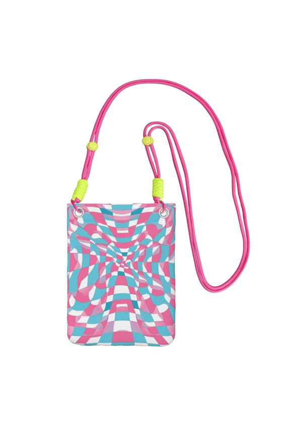 Lightweight Crossbody Cell Phone Purse Bag with Arm Band, Wallet & Key Pouch for Walking, Travel and Hiking, Twisted Checkerboard 3d Illusion Pink, Fuchusia