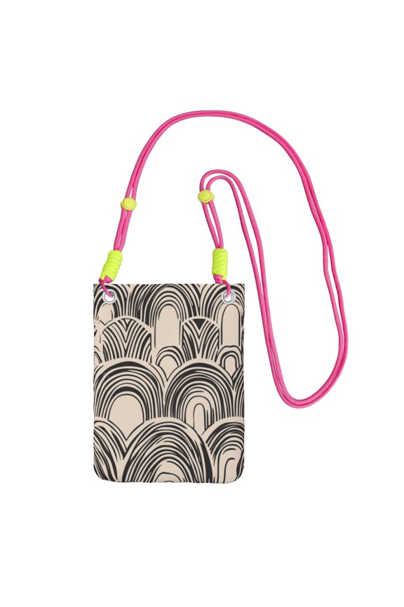 Lightweight Crossbody Cell Phone Purse Bag with Arm Band, Wallet & Key Pouch for Walking, Travel and Hiking, Arch Pattern With Stripe Line, Fuchusia