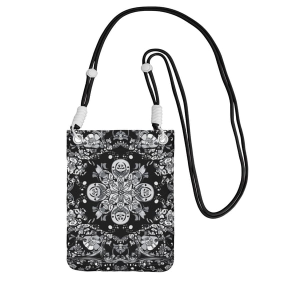Lightweight Crossbody Cell Phone Purse Bag with Arm Band, Wallet & Key Pouch for Walking, Travel and Hiking, Black Bandana Paisley (1), Black