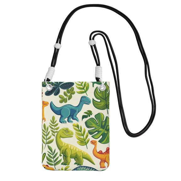 Lightweight Crossbody Cell Phone Purse Bag with Arm Band, Wallet & Key Pouch for Walking, Travel and Hiking, Cartoon Dinosaur Pattern, Black