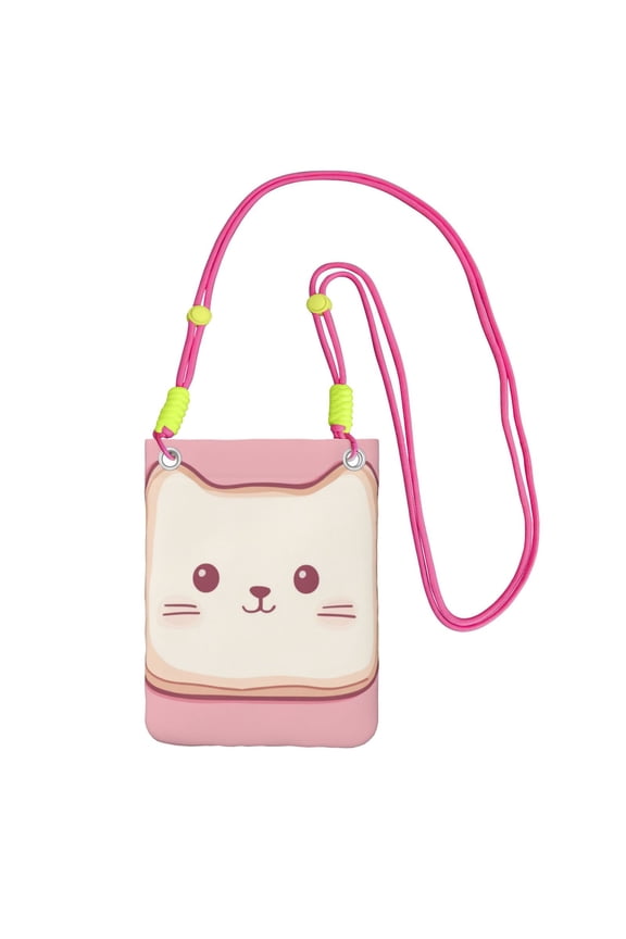 Lightweight Crossbody Cell Phone Purse Bag with Arm Band, Wallet & Key Pouch for Walking, Travel and Hiking, Cat Bread Meme, Fuchusia