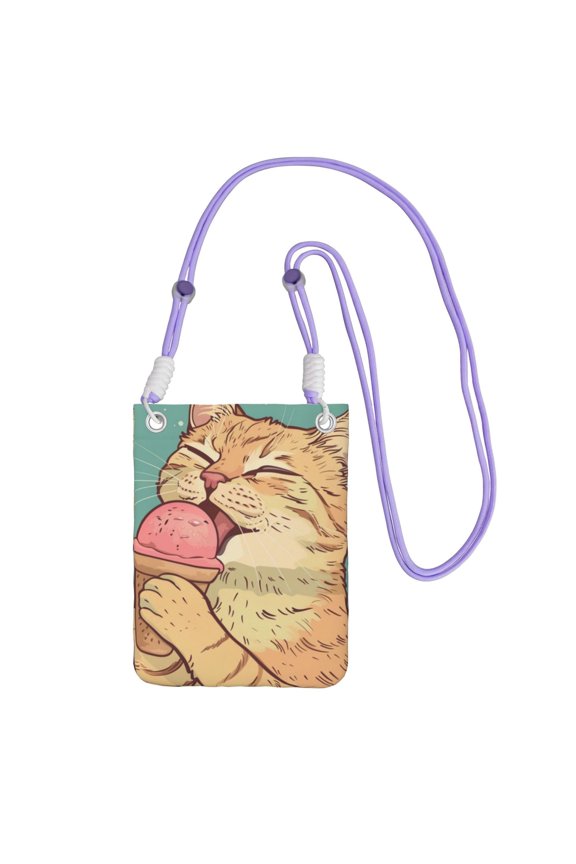 Lightweight Crossbody Cell Phone Purse Bag with Arm Band, Wallet & Key Pouch for Walking, Travel and Hiking, Cat Cute, Purple