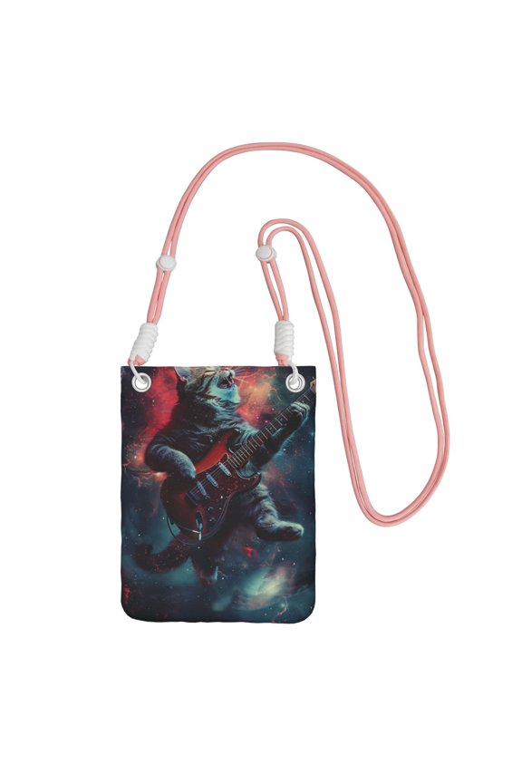 Lightweight Crossbody Cell Phone Purse Bag with Arm Band, Wallet & Key Pouch for Walking, Travel and Hiking, Cat Playing Guitar, Pink