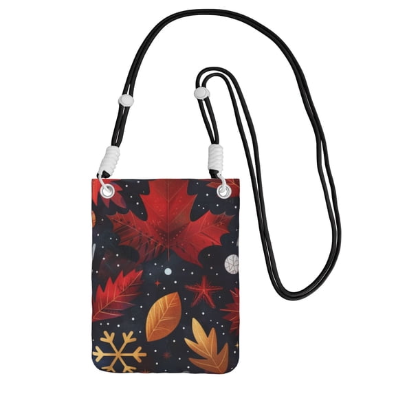 Lightweight Crossbody Cell Phone Purse Bag with Arm Band, Wallet & Key Pouch for Walking, Travel and Hiking, Christmas Plant Leafs (1), Black