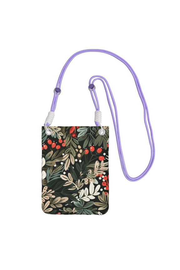 Lightweight Crossbody Cell Phone Purse Bag with Arm Band, Wallet & Key Pouch for Walking, Travel and Hiking, Christmas Plants (3), Purple
