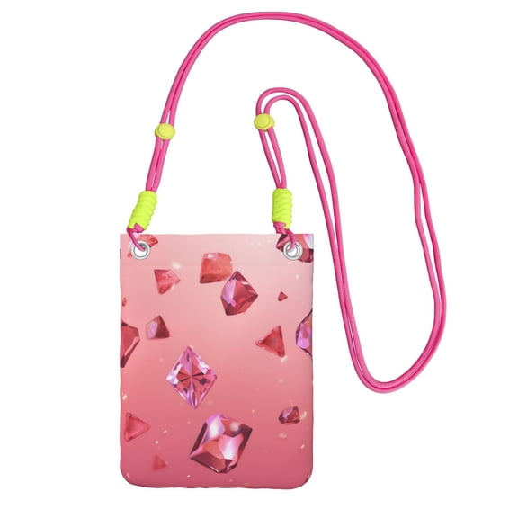 Lightweight Crossbody Cell Phone Purse Bag with Arm Band, Wallet & Key Pouch for Walking, Travel and Hiking, Crystal Falling, Fuchusia