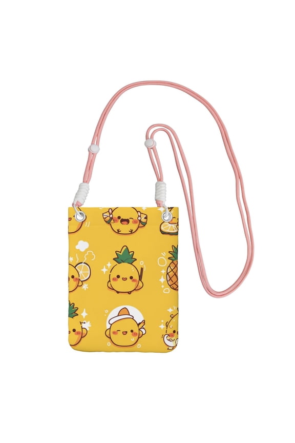 Lightweight Crossbody Cell Phone Purse Bag with Arm Band, Wallet & Key Pouch for Walking, Travel and Hiking, Cute Smiley Pineapple Yellow, Pink