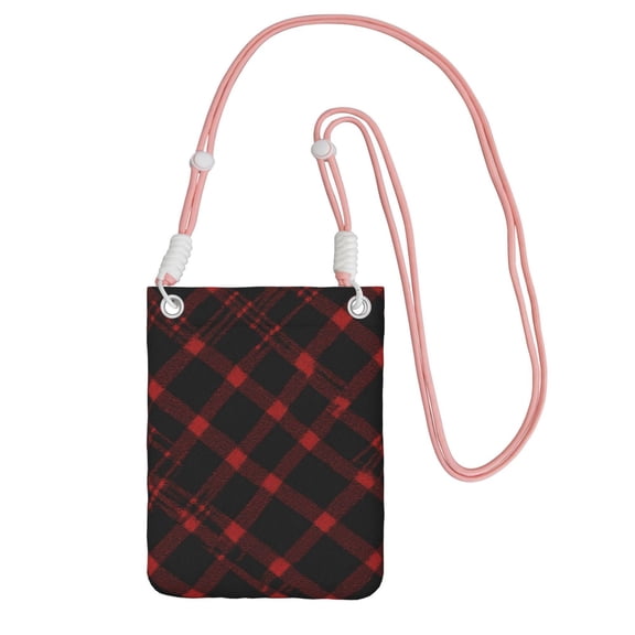 Lightweight Crossbody Cell Phone Purse Bag with Arm Band, Wallet & Key Pouch for Walking, Travel and Hiking, Dark Red Plaid, Pink