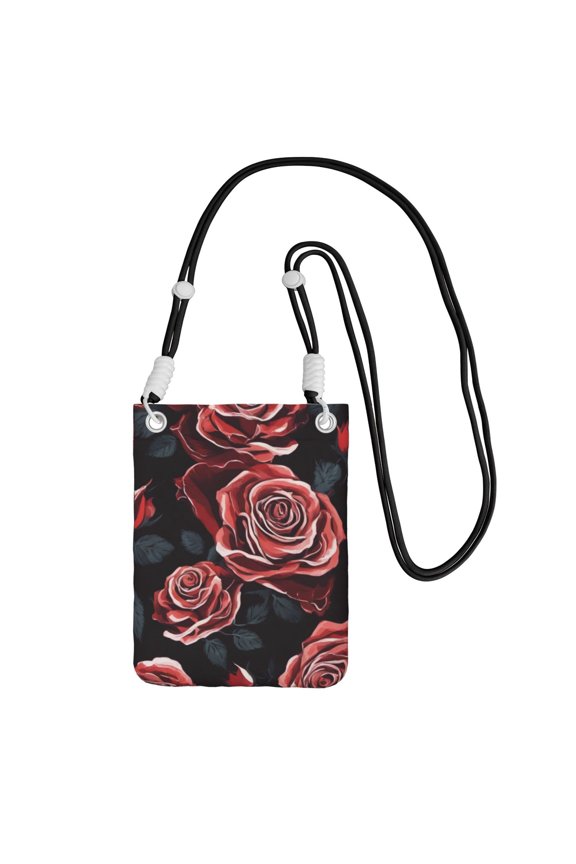 Lightweight Crossbody Cell Phone Purse Bag with Arm Band, Wallet & Key Pouch for Walking, Travel and Hiking, Dark Rose Red, Black