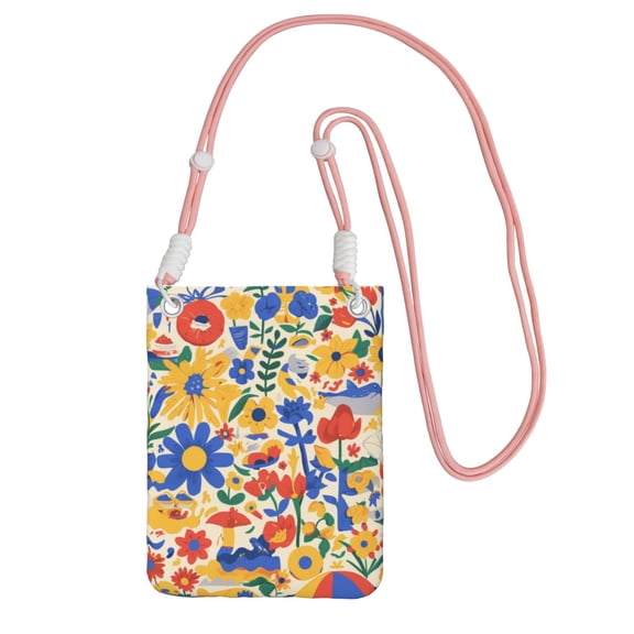 Lightweight Crossbody Cell Phone Purse Bag with Arm Band, Wallet & Key Pouch for Walking, Travel and Hiking, Flowers Doodle Holiday, Pink