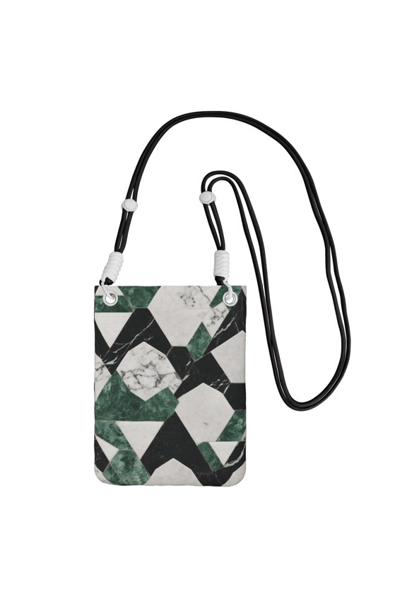 Lightweight Crossbody Cell Phone Purse Bag with Arm Band, Wallet & Key Pouch for Walking, Travel and Hiking, Green Marble, Black