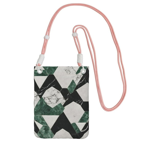 Lightweight Crossbody Cell Phone Purse Bag with Arm Band, Wallet & Key Pouch for Walking, Travel and Hiking, Green Marble, Pink