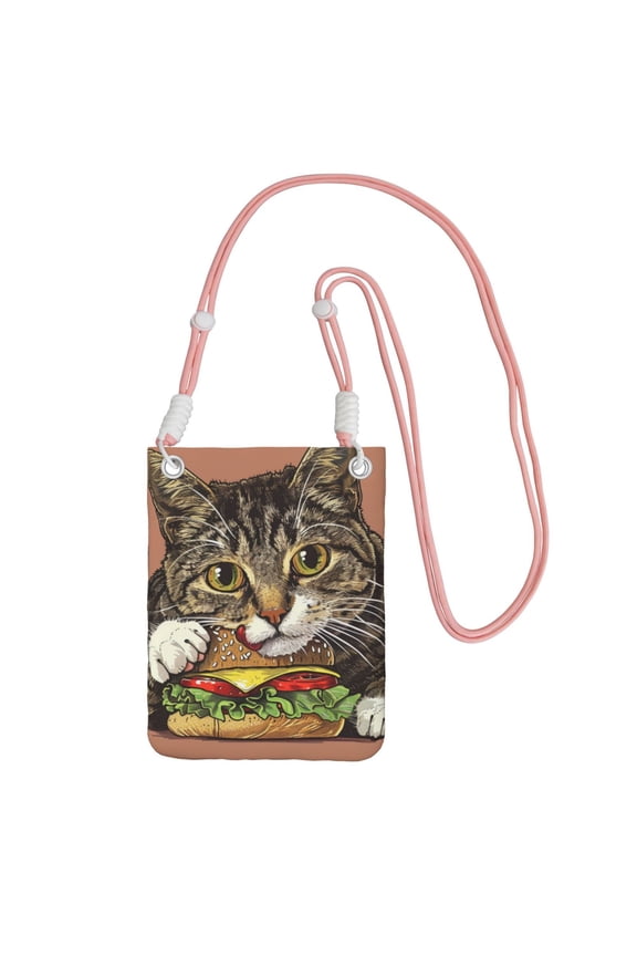 Lightweight Crossbody Cell Phone Purse Bag with Arm Band, Wallet & Key Pouch for Walking, Travel and Hiking, Hamburg Cat, Pink