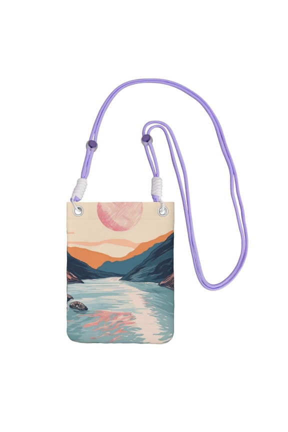 Lightweight Crossbody Cell Phone Purse Bag with Arm Band, Wallet & Key Pouch for Walking, Travel and Hiking, Hand Drawing River, Purple