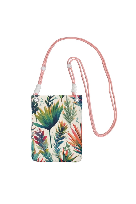 Lightweight Crossbody Cell Phone Purse Bag with Arm Band, Wallet & Key Pouch for Walking, Travel and Hiking, Leafs Plant, Pink