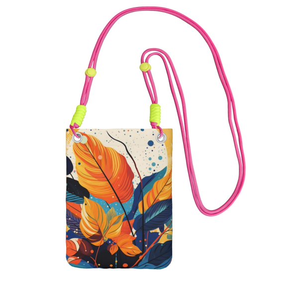 Lightweight Crossbody Cell Phone Purse Bag with Arm Band, Wallet & Key Pouch for Walking, Travel and Hiking, Leafs Vibe, Fuchusia