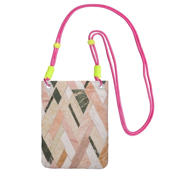 Lightweight Crossbody Cell Phone Purse Bag with Arm Band, Wallet & Key Pouch for Walking, Travel and Hiking, Marble Pastel Colors, Fuchusia