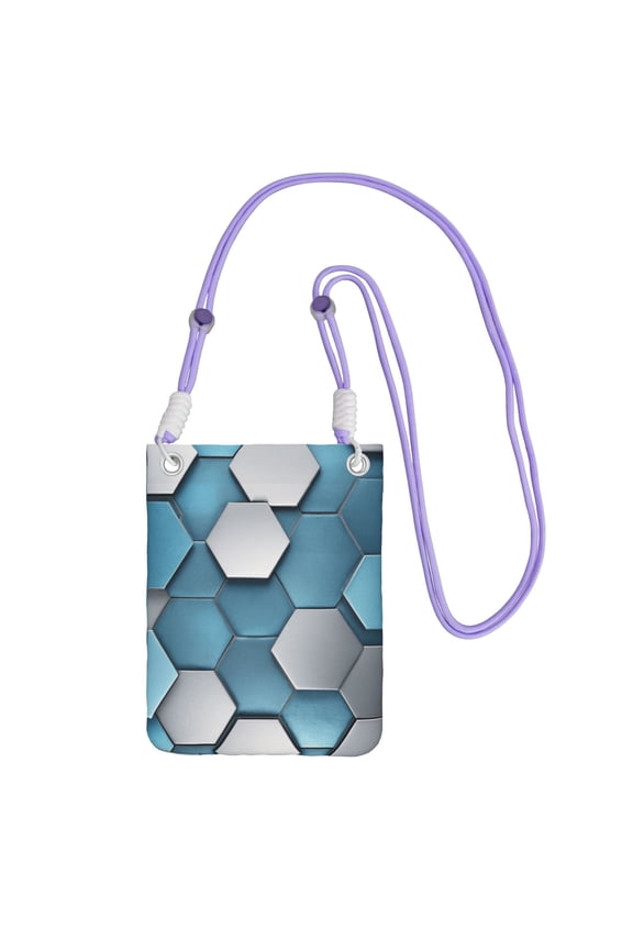 Lightweight Crossbody Cell Phone Purse Bag with Arm Band, Wallet & Key Pouch for Walking, Travel and Hiking, Metallic Hexagonal Blue Silver, Purple